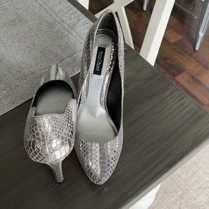 Silver heels worn once inside